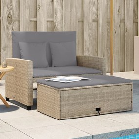 vidaXL Sofá de jardim de 2 lugares com almofadões vime PE bege