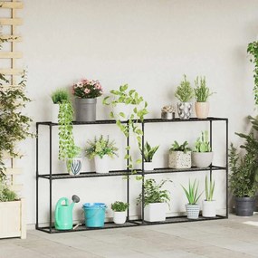 vidaXL Suporte para Plantas de 3 Andares Preto 200 x 32 x 104 cm Aço