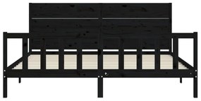 Estrutura de cama com cabeceira 200x200 cm madeira maciça preto