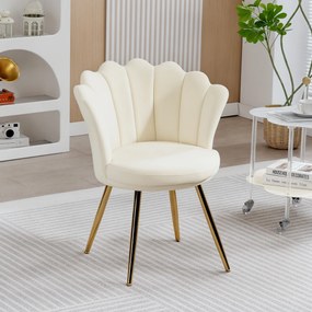 Poltrona em forma de concha, cadeira de Toucador, poltrona de veludo, poltrona de sala com pés em metal dourado bege