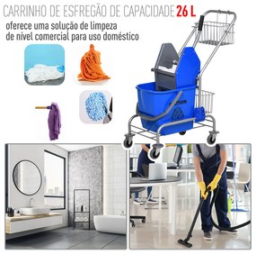 Balde de esfregona comercial com escorredor de rodas e capacidade de cestos de 26 L azul