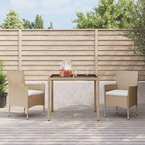 vidaXL 3 pcs conjunto de jantar p/ jardim com almofadões vime PE bege
