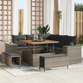 Conjunto de Sofás de Jardim de 8 Peças com Almofadas Cinza em Rattan P