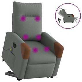 Poltrona elétrica elevatória massagens tecido cinzento-escuro