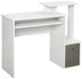 HOMCOM Mesa de Computador Multimídia com Prateleiras Suporte Teclado Cesta Cinza Painéis de Partículas Branco | Aosom Portugal