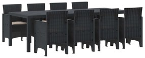 vidaXL Conjunto de Jantar para Jardim 9 pcs Antracite Rattan Polt