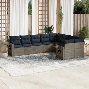 vidaXL 9 pcs conjunto sofás p/ jardim c/ almofadões vime PE cinzento