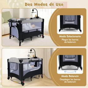 Berço 6 em 1 com mesa para trocar fraldas, colchão e bolsa de transporte para bebés desde o nascimento até 15 kg 110 x 76 x 76 cm Bordas cinza claro