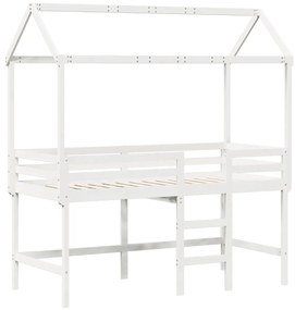 Cama alta c/ escada e telhado 80x200 cm pinho maciço branco