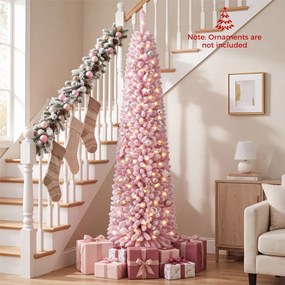 Árvore de Natal Artificial Tipo Lápis, 50 x 50 x 210 cm, Iluminação LED Integrada, Rosa