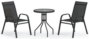 3 pcs conjunto de bistrô para jardim preto