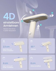 Cadeira de escritório ergonómica com apoio ajustável 70 x 70 x (112-136) cm, castanho-camelo e branco