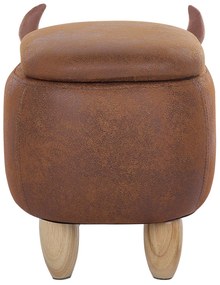 Tamborete em pele sintética castanha clara com arrumação COW Beliani