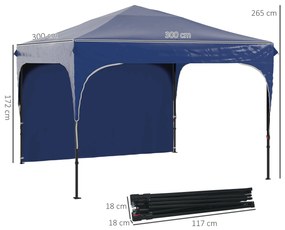 Tenda Dobrável com Altura Ajustável 1 Parede Lateral Teto com Ventilação 4 Sacos de Areia e Bolsa de Transporte 3x3 m Azul