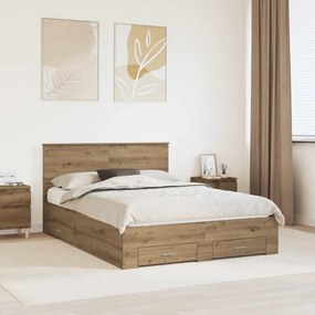 vidaXL Estrutura da Cama com cabeceira Carvalho Artesanal 140 x 190 cm