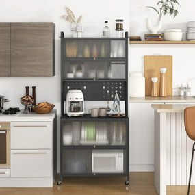 Armário de cozinha 80 x 40 x 178 cm com 6 níveis com prateleiras Portas basculantes Bancada para micro-ondas Cinzento