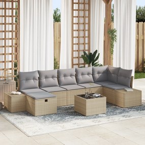 Conjunto de Sofá de Jardim de 8 Peças com Almofadas Bege Rattan Poliés