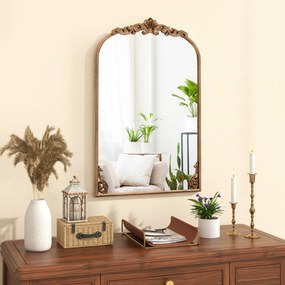 Espelho Curvo para Parede 76 x 51 cm Barroco Ornamentado Tradicional Vintage Dourado com Moldura de Metal Dourado