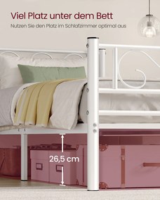 Cama 90 x 200 cm em metal (colchão não incluido), montagem simples, branco mate