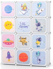 Guarda roupa Infantil de 12 Cubos para Bebéscom 2 secções para pendurar  107 x 36 x 142 cm Branco
