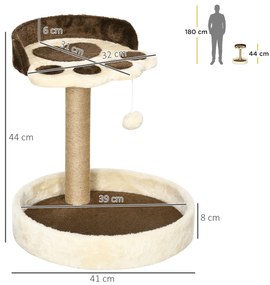 Arranhador para Gato com 2 Camas Poste de Juta Brinquedo Pendurado Ø41x44 cm Castanho