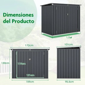 Abrigo de jardim exterior com fechadura com aberturas duplas 2 portas Estrutura metálica galvanizada Cinzento