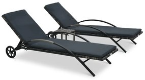 vidaXL Espreguiçadeiras com mesa vime PE antracite