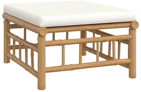 4 pcs conjunto lounge de jardim bambu c/ almofadões branco nata