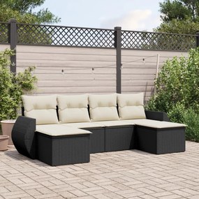 vidaXL 6 pcs conjunto sofás de jardim c/ almofadões vime PE preto