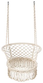 Cadeira Baloiço Hammock com Cordas e borlas de algodão de assento Interior e Exterior Pátio Jardim Branco Até 160 kg