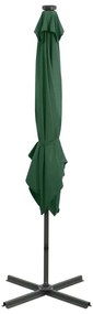 Guarda-sol jardim cantilever c/ poste e luzes LED 250 cm verde