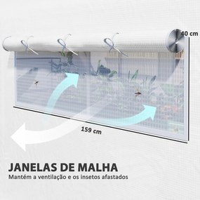 Estufa tipo Túnel 6x3x2 m Estufa de Exterior com 4 Janelas de Malha Cobertura de PE Anti UV e 3 Portas Enroláveis Branco