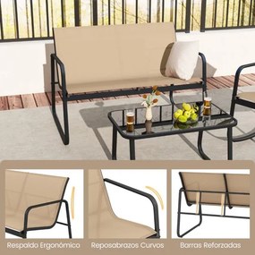 Conjunto de móveis de jardim de 4 peças com suave movimento de baloiço para terraço castanho
