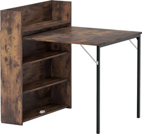 HOMCOM Mesa dobrável com prateleira, design industrial, economiza espaço, para espaços pequenos, 80x90x93cm, Marrom rústico | Aosom Portugal