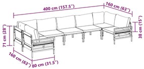 Conjunto de Sofá de Jardim 7 pcs Cinzento-escuro Aço