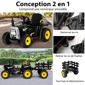 Trator infantil de 3 velocidades, trator de passeio 12V com reboque removível, verde