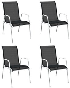 Cadeiras de jardim empilháveis 4 pcs aço e textilene preto