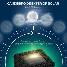 Candeeiro de Jardim Candeeiro Solar de Exterior com Luzes LED Controlo Automático para Varanda Pátio 15,5x15,5x47cm Preto