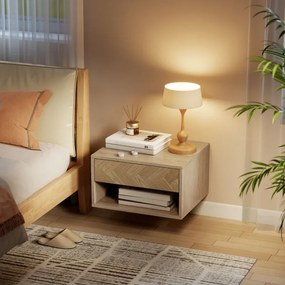 Conjunto de 2 Mesas de Cabeceira Suspensas com Gaveta e Compartimento para Quarto Sala 37x32x21 cm Madeira