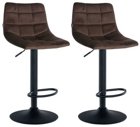 Conjunto de 2 bancos de bar Jerry em veludo com estrutura preta 87-108,5 x 43 x 46,5 cm Castanho