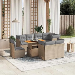 vidaXL 9 pcs conjunto de sofás p/ jardim com almofadões vime PE bege