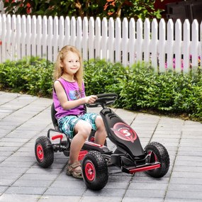 HOMCOM Kart a Pedais para Crianças 5-12 Anos Kart a Pedais Infantil com Assento Ajustável Pneus Insufláveis Amortecimento e Travão de Mão Carga Máx. 50kg 121x58x61cm Vermelho