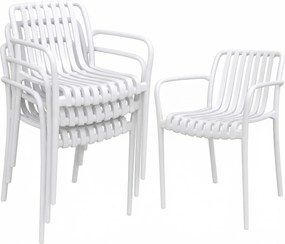 Outsunny Conjunto de 4 Cadeiras de Jardim Exterior Empilháveis de PP com Encosto Curvado Assento com Ripas 55x58,5x81,5 cm Branco | Aosom Portugal