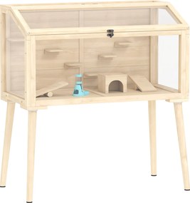 PawHut Gaiola para hamster habitat para roedor madeira FSC teto abrível 7 plataformas 2 gangorras 110x52x101cm efeito madeira natural | Aosom Portugal