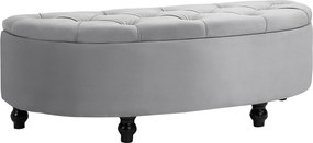 Banco com arrumação acolchoado em semicírculo com revestimento em veludo, pés em madeira de seringueira 120 x 46 x 42 cm, cinzento