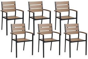 Conjunto de 6 cadeiras de jardim castanhas claras e pretas VERNIO Beliani