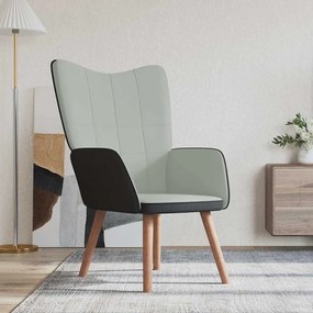 vidaXL Cadeira de descanso PVC e veludo cinzento-claro