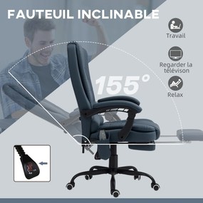Cadeira de escritório com função de massagem, altura ajustável, encosto reclinável e comando com fio, azul