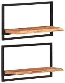 Prateleiras de parede 2 pcs 60x25x35 cm acácia maciça e aço