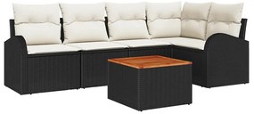 Conjunto de sofá de jardim com 6 peças e almofadas, ratan preto, acáci
